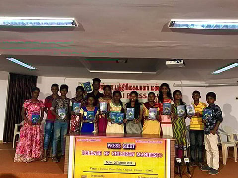 The children released the manifesto at the Chennai Press Club and will be handing it over to politicians from across the state
