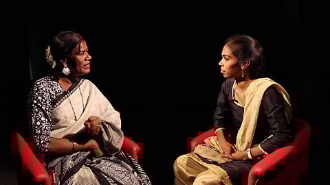 M Radha, an independent in conversation with student leader, Seetha