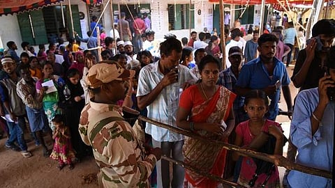 People waiting for casting their votes in Tiruchy on Thursday  (Pic: Express/M K Ashok Kumar)