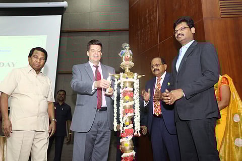 (From L to R) Dr G Viswanathan, Chancellor, VIT, Robert G Burgess, US Consul General, Chennai, Abhaya Srisrimal Jain, Chairman, LifeCell International, G V Selvam, VP, VIT