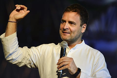 Congress President Rahul Gandhi interacts with students at Pune on Friday. (Pic: PTI)