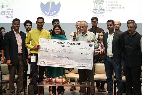 Drone Tech Lab accepting the first prize from Dr Timothy A. Gonsalves, Director, IIT Mandi  (Pic: IIT Mandi)