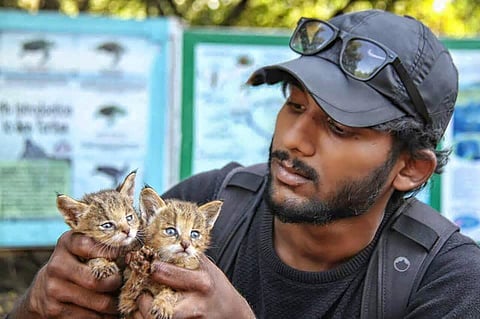 Srikanth Mannepuri with cute kittens | (Pic: Srikanth Mannepuri)