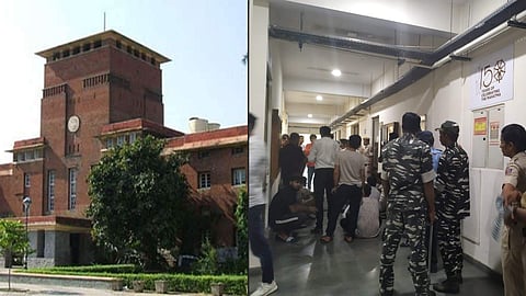 ABVP members during their sit-in in front of the departments (Pic: Social Media)