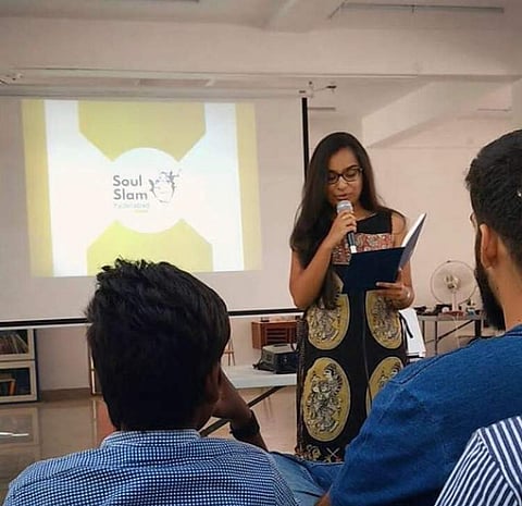 Lost in words: Sanjana performing poetry | (Pic: Sanjana Saxena)