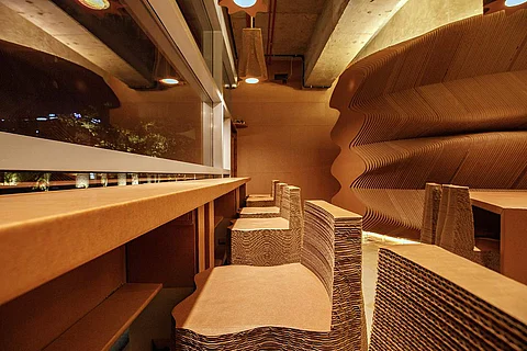 Cardboard Cafe was fabricated deploying cutting edge digital design and fabrication tools