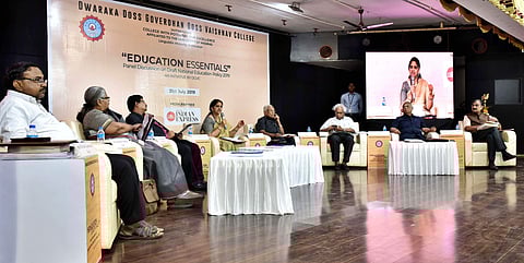 Dr Akila Radhakrishnan moderating the panel discussion on Draft New Education policy at DG Vaishnav College on July 31 (Pic: Express | P Jawahar)