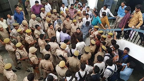Humza and Huzaifa were arrested from the Registrar's office around 2.30pm (Pic: Humza Sufyan)