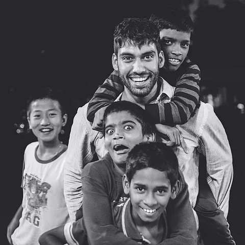 Milind Chandwani with kids from one of the camps