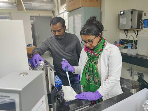 Dr Atul Suresh Deshpande with Dr Khandelwal IIT Hyderabad, at their laboratory