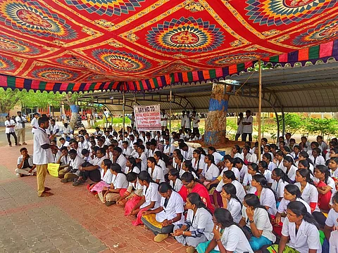 Almost all the colleges in the state went on a strike today