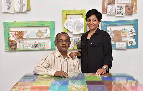 Ishwarya Subramanian and K Subramanian at MystiQ art studio, Coimbatore (Pic: U Rakesh Kumar)