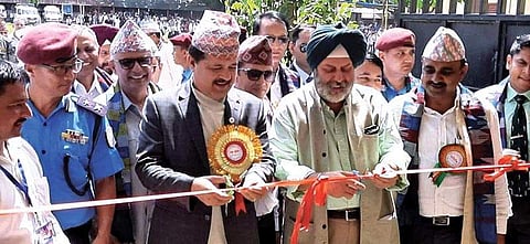 Indian Ambassador to Nepal, Manjeev Singh Puri, and Attorney General, Agni Prasad Kharel inaugurating the new building
