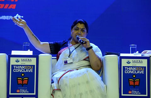 SPEAKING UP: Khushbu speaking at the ThinkEdu conclave
