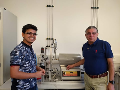 Prof S Bhattacharya, Co-author of the Research paper, with the NSP set-up (Pic: IITM)