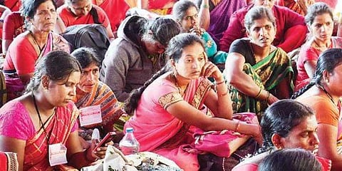 Mid-day meal workers at protest  (Pic: Sriram B N)