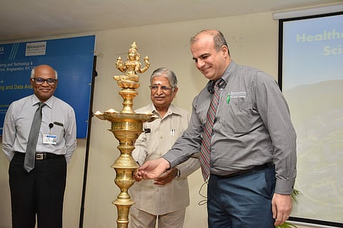 Provost V Raju (extreme left) at Sri Ramachandra College of Engineering and Technology (Pics: SRET)