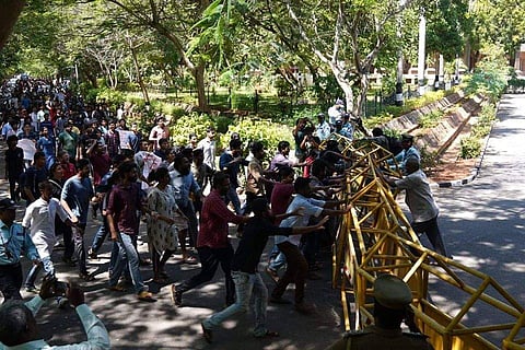 Students during the protest march