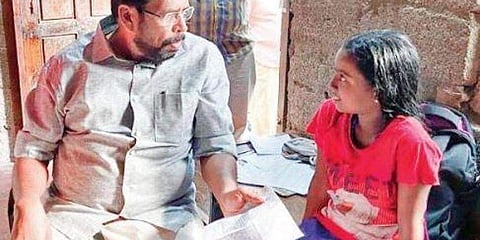 Mayor K Sreekumar with Abhirami S at her house in Venchavode