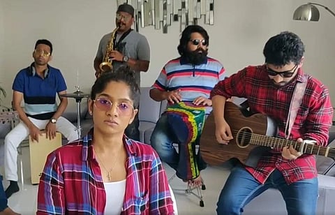 Jamie Lever with her team during corona song production
