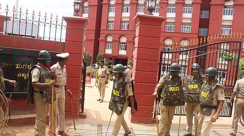 Tight security around court in Hubballi (Pics: D Hemanth)