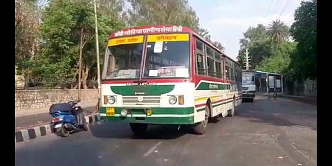 One of the buses that reached Kota to evacuate the students