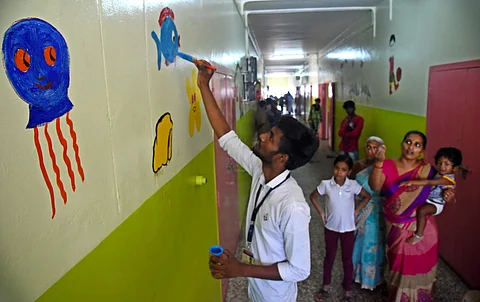 Yuva volunteers painting the walls of CMCH (Pic: A Raja Chidambaram)