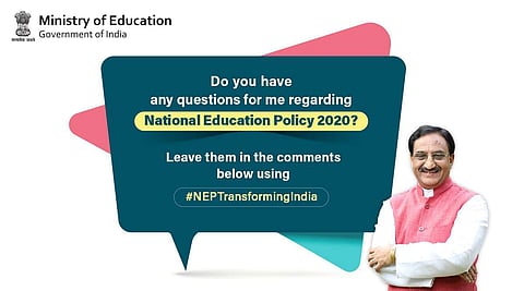 The Education Minister urged students,parents and teachers to ask questions about NEP 2020 (Pic: Twitter)