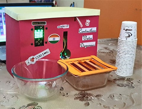 The contactless dispenser made by Shreshta Singhal