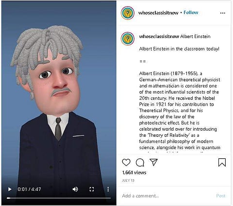 Albert Einstein taking a class on Instagram| Pic: pearl Academy