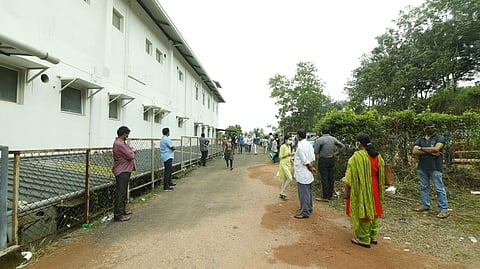 Parents outside a JEE Centre in Kochi (Pic: Arun Angela/ The New Indian Express)