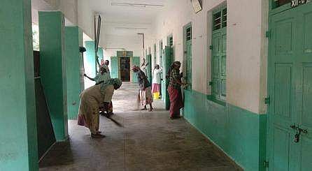 St Joseph's Anglo Indian school being cleaned before reopening (Pic: Express)