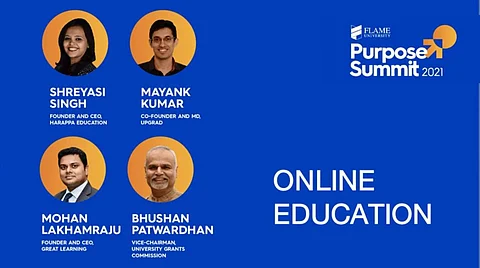 The speakers at the panel discussion on Online Education (Pic: Screenshot/FLAME University)