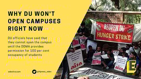 Students protest to reopen DU campus (Picture: Edexlive)