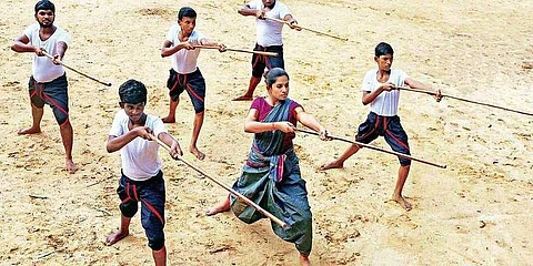 Aishwarya Manivannan practicing Silambam (Pic: TNIE)