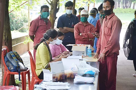 COVID test being done at Dharwad (Picture: Express)