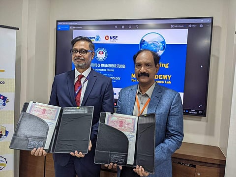 (Left) Abilesh Mishra CEO of NSE Academy Mumbai and Dr K Maran Director of Sairam Insitutute of Management Studies