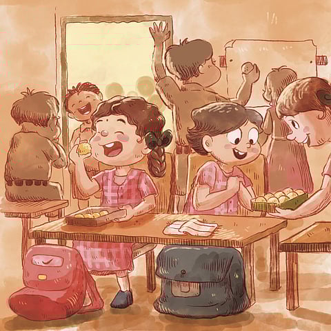 Dejeshwini drew this to depict the day after Diwali at school | Pic: N Dejeshwini
