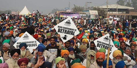 Farmers Protest at Singhu border | Pic: Express