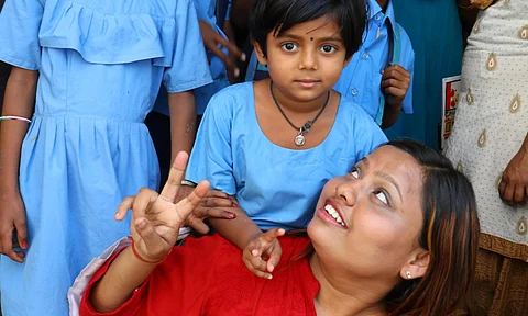 Bhanupriya with a student | (Pic: Irfana)