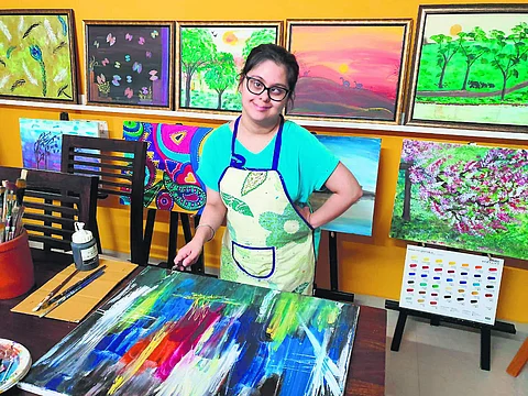 Karishma Kannan with her artwork | Pic: Kalpana Kannan