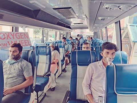 COVID patients inside the school bus | Pic: Greenwood High International School