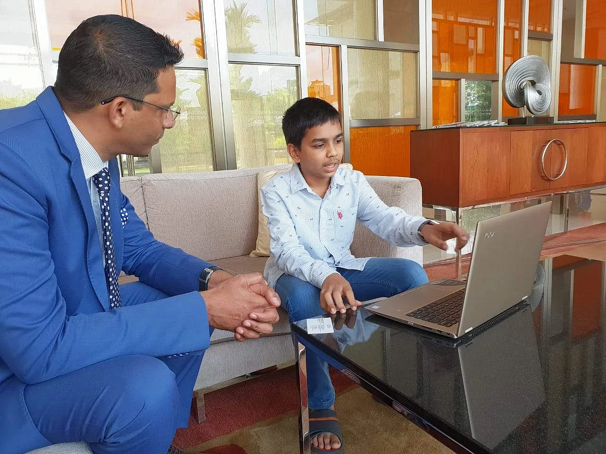 Rishabh Prashobh presenting his ideas about fixing aerator in taps (Picture: Twitter)