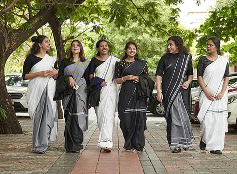 The handloom sarees are woven by traditional craftsmen