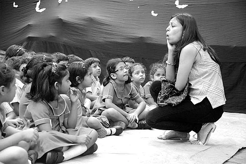 With keen listeners | (Pic: Nupur Aggarwal)