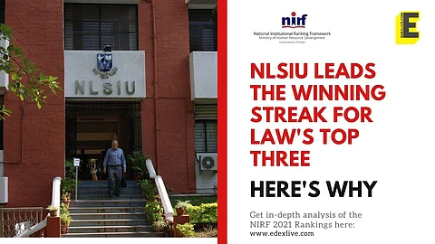 NIRF Ranking 2021: Law schools' top 3, led by NLSIU maintain their winning streak for the fourth year straight