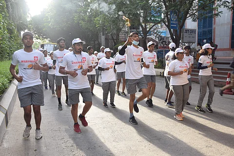 A physiotherapy student runs with the flaming torch | Pics: SRMIST