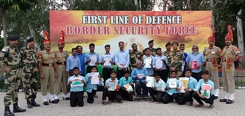 Government school students with the Border security force | Pic: Thayagam Pottruvom team