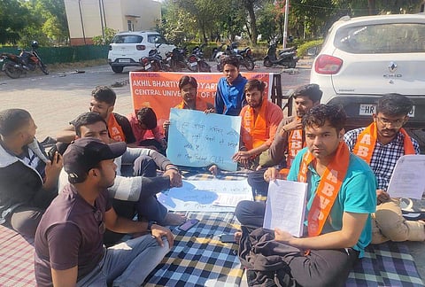 Students protest at Central University Haryana | (Pic: Sourced)