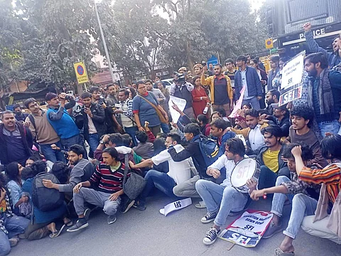 Students protesting against the discontinuation of the MANF at the Ministry of Education on December 13| Pic: Sourced